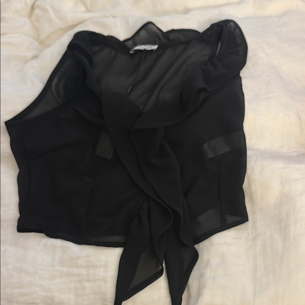 Black Asymmetrical Tie Front Blouse